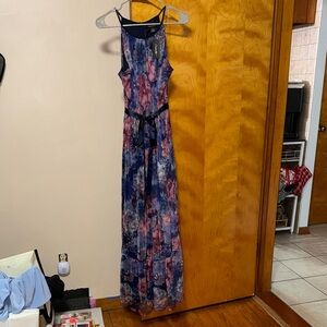 Elegant Floral Maxi Dress - Blue and Pink